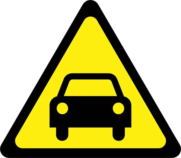 Gelbes Warnschild Mit Auto Symbol — Stockfoto