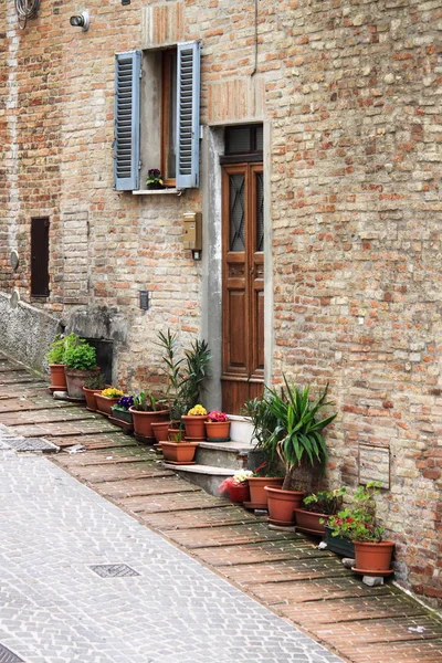 Casa Velha Com Flores Urbino Itália — Fotografia de Stock