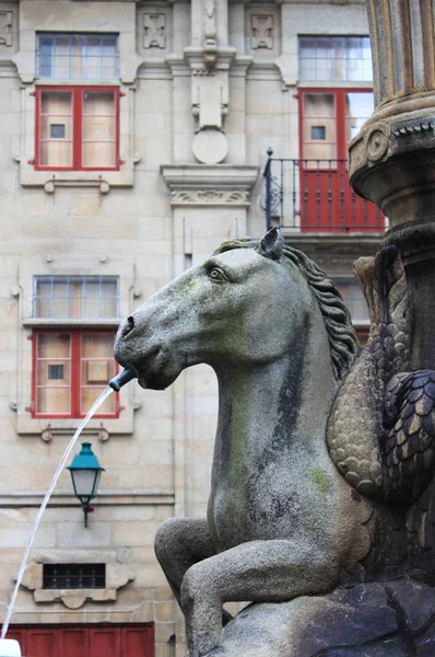 Cityscape Santiago Compostela Com Fonte Cavalo Galiza Espanha — Fotografia de Stock