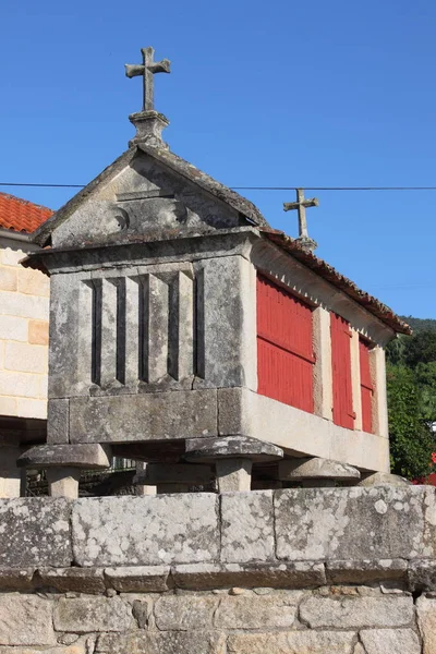 Horreo Geleneksel Galiçyaca Tahıl Ambarı Balıkçı Köyü Combarro Galiçya Spanya — Stok fotoğraf