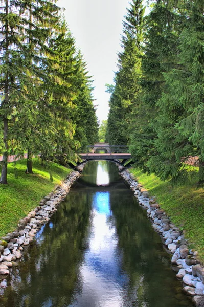 Water Kanaal Geflankeerd Door Twee Lanen Van Boom Een Park — Stockfoto