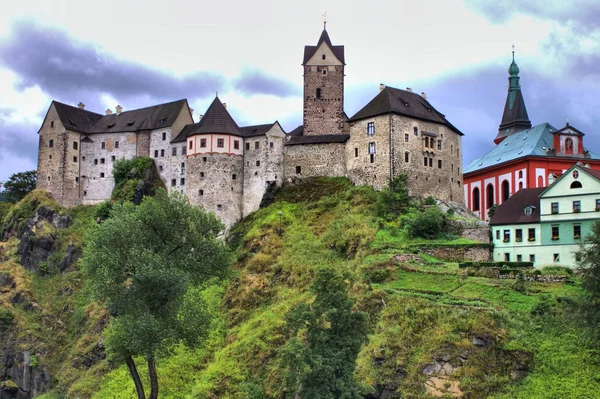 Vista Panorámica Del Castillo Loket República Checa Hdr — Foto de Stock