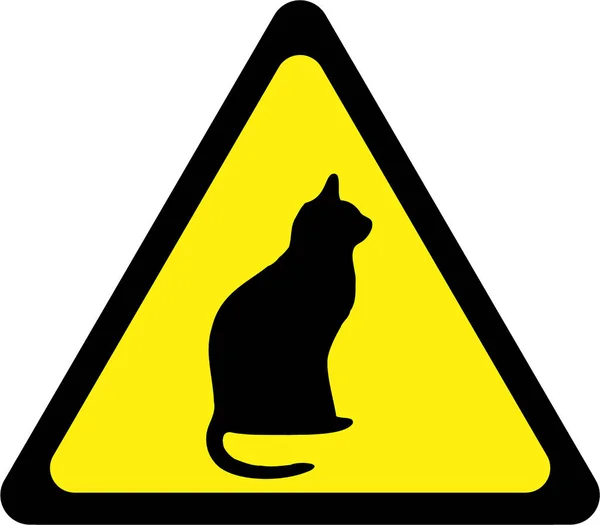 Žlutý výstražný znak s kočkou — Stock fotografie