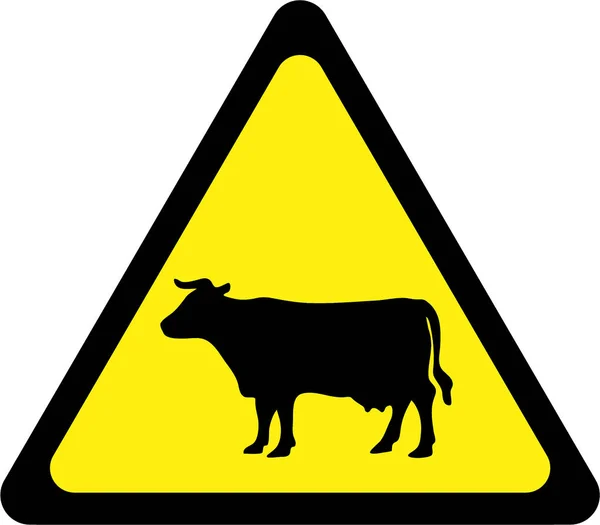 Sinal de aviso com gado na estrada — Fotografia de Stock