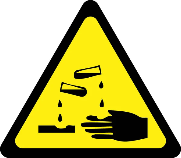Sárga figyelmeztető jelzés korrozív anyagokkal Stock Kép