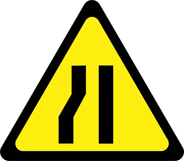 Warning sign with narrow road on left — Stock Photo, Image