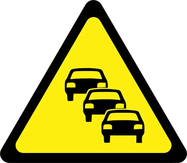 Warning sign with traffic queue — Stock Photo, Image