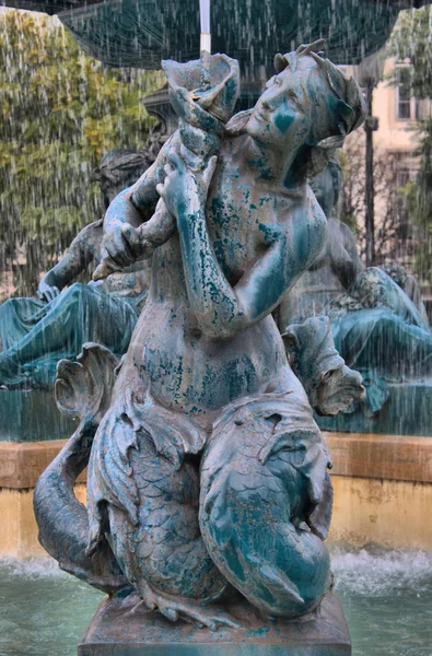 Baroque Fountain in Dom Pedro IV square — Stock Photo, Image