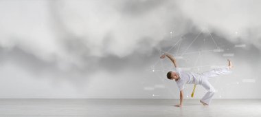 Capoeira, Brezilya savaş sanatı pratik adam. Spor Bilimleri, biyomekanik, bilgi teknolojisi kavramı