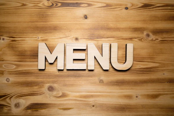 Menu Word Gemaakt Met Bouwstenen Houten Bord — Stockfoto