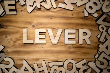 Blok ahşap tahta üzerinde yalan harflerle yapılan kolu kelime.