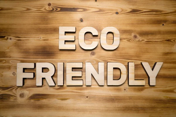 Eco Friendly Слова Сделанные Строительных Блоков Деревянной Доске — стоковое фото