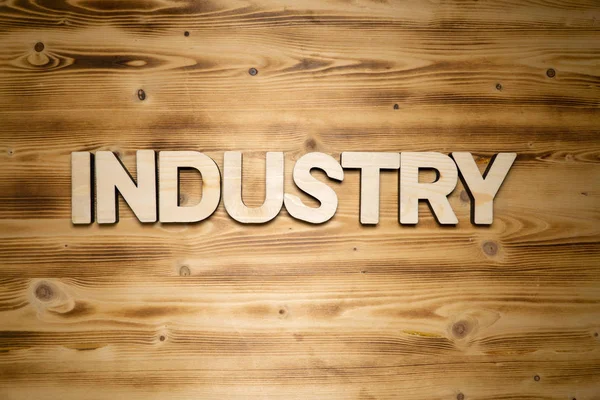 Industry Word Made Wooden Block Letters Wooden Board Top View — Stock Photo, Image