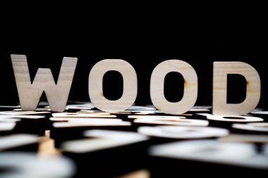 Koyu arka plan karşı ahşap harflerin ahşap kelime yapılmış