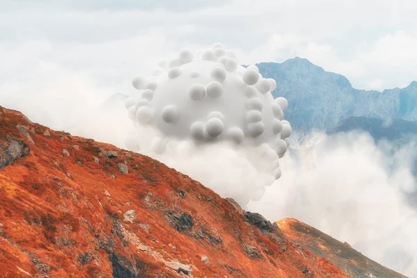 Abstrakt surrealistisk form i mitten av dimmigt berg-Side landskap. Naturliga och okänt. — Stockfoto