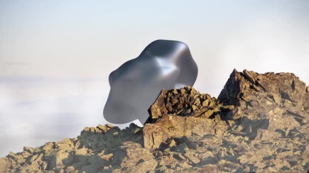 Tajemniczy obiekt pływający, UFO nad górskim krajobrazem. Renderowanie 3D, płynne animacje pętli. — Wideo stockowe