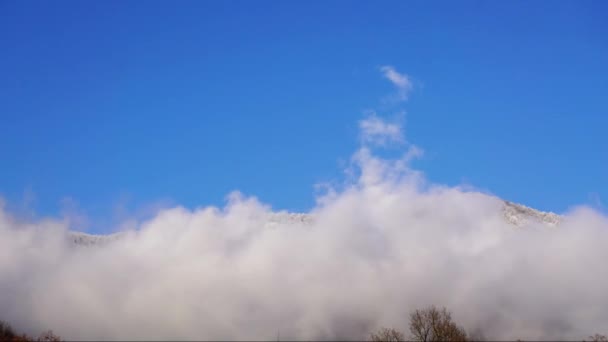 Wolken ziehen über die kaukasische Berglandschaft und den Wald. Zeitraffer. — Stockvideo