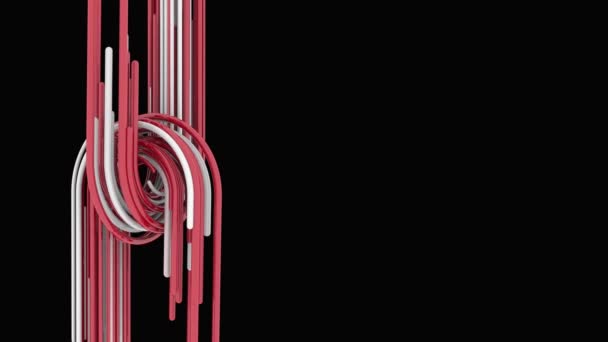 Strisce bianche e rosse su sfondo scuro. Rendering astratto 3d di forme geometriche. Animazione loop generata dal computer . — Video Stock