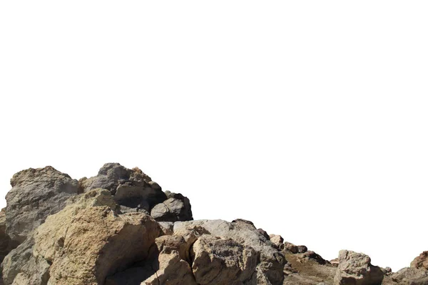 在白色背景上隔绝的岩石山体斜坡或顶部前缘特写。Matte绘画的元素，复制空间. — 图库照片