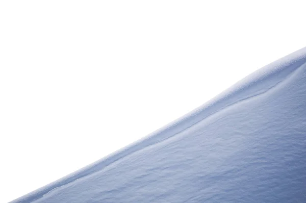 Diagonal snow slope foreground close-up isolated on white background. Element for matte painting, copy space. — Stock Photo, Image