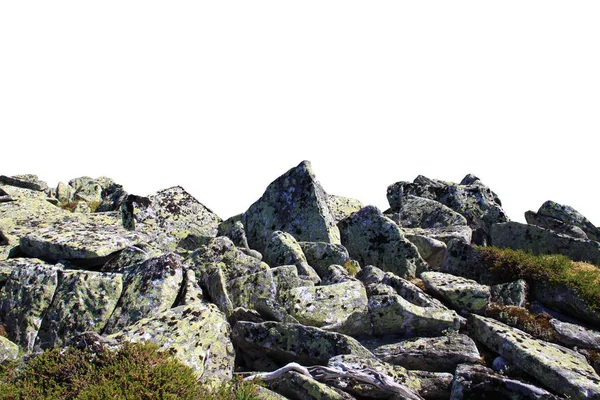 Скелястий гірський схил або верхній передній план крупним планом ізольовані на білому тлі. Елемент для матового малювання, пробіл для копіювання . — стокове фото