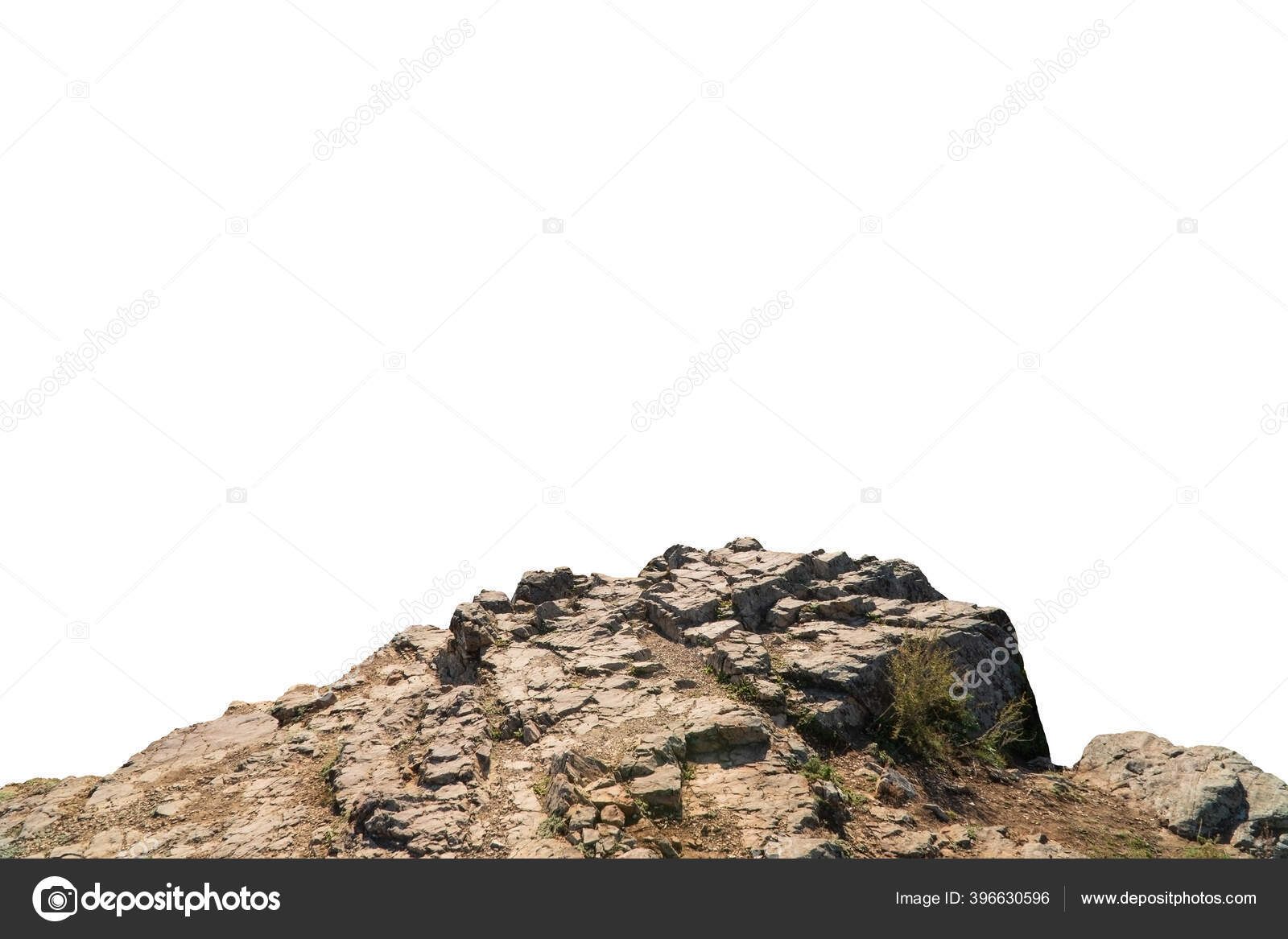 Rock mountain slope or top foreground close-up isolated on white background.  Element for matte painting, copy space. Stock Photo by ©wasja 396630596