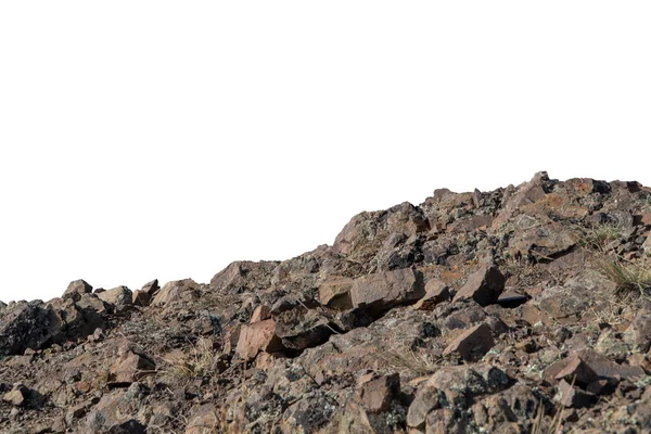 Rock mountain slope or top foreground close-up isolated on white background. Element for matte painting, copy space. — Stock Photo, Image