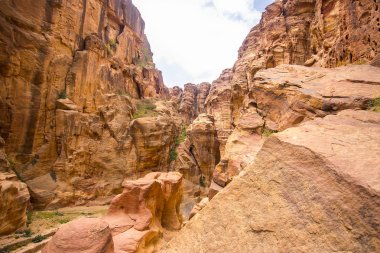 Kanyon Siq Ürdün Petra tapınak kenti yol katmanlı kumtaşı doku. 201