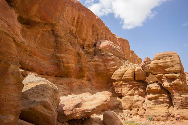 Lager Sandsten Konsistens Canyon Siq Leder Till Templet Staden Petra — Stockfoto