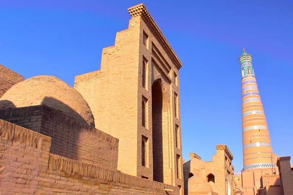 Traditional Architecture Khiva Old Town Islam Khodja Minaret Background Khiva — Stock Photo, Image