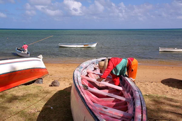 Rodrigues Island Mauritius Novembro 2012 Pesca Polvo Com Barcos Coloridos — Fotografia de Stock
