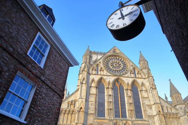 Собор Йорку Йоркшир Великобританія Годинником Передньому Плані — стокове фото
