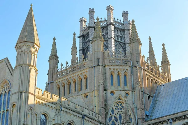 Närbild Torn Spiror Och Octagon Domkyrkan Ely Cambridgeshire Norfolk Storbritannien — Stockfoto