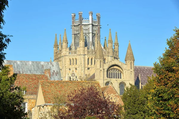 Närbild Torn Spiror Och Octagon Domkyrkan Ely Cambridgeshire Norfolk Storbritannien — Stockfoto