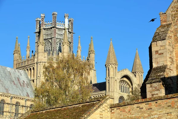 Primer Plano Sobre Torretas Agujas Octágono Catedral Ely Cambridgeshire Norfolk — Foto de Stock