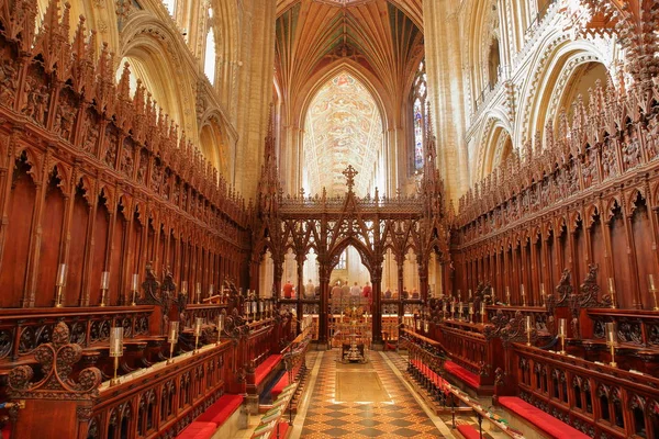 Ely October 2018 Interior Cathedral Choir Wooden Carved Seats — Stock Photo, Image