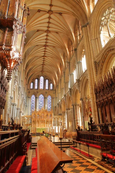 Ely October 2018 Interior Cathedral Choir Wooden Carved Seats Presbytery — Stock Photo, Image
