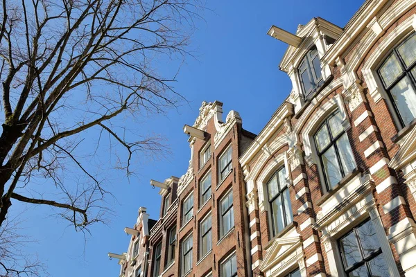 弯曲多彩的遗产建筑 位于荷兰阿姆斯特丹若尔丹的布勒姆格拉赫特运河沿岸 — 图库照片