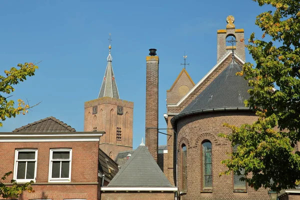 Casas Históricas Localizadas Dentro Cidade Fortificada Naarden Holanda Com Torre — Fotografia de Stock