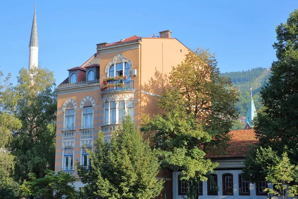 Traditional Colorful Facades Carvings Located Left Bank Miljacka River Minaret — Stock Photo, Image