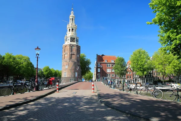 Montelbaanstoren Tower Built 1516 Located Oudeshans Canal Amsterdam Centrum Bridge — Stock Photo, Image