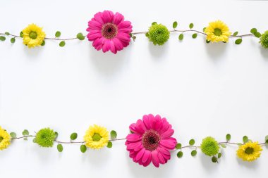 Beyaz arka plan üzerinde renkli çiçekler çiçek aranjmanı.