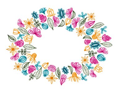 Beyaz arka plan üzerinde renkli çerçeve çiçek.