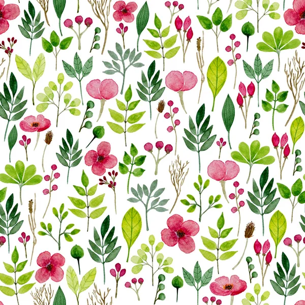 Renkli çiçek ve yaprakları beyaz arka plan üzerinde ile Seamless modeli.