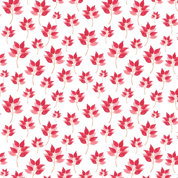 Podzimní Vzor Akvarelem Listy Větvičky Bílém Pozadí Plnoformátový — Stock fotografie