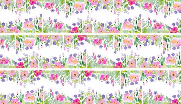 Watercolor Frame Pink Meadow Flowers White Background Design Element — Stock Photo, Image
