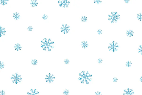 Modello Natale Con Fiocchi Neve Acquerello Blu Sfondo Bianco — Foto Stock