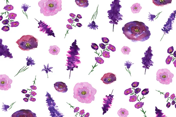 Padrão floral roxo em aquarela — Fotografia de Stock