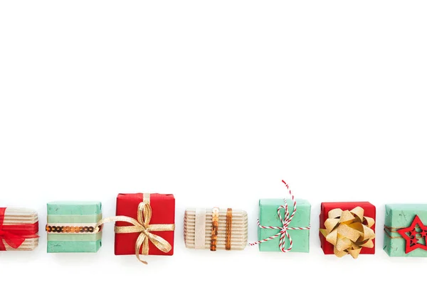 Collection Colorful Christmas Presents Isolated White Flat Lay View Copy Royalty Free Stock Photos