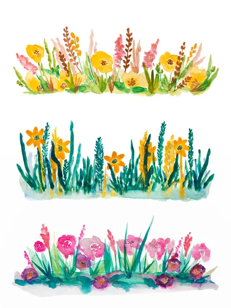 Illustration Aquarelle Fleurs Prairie Élément Design Espace Copie — Photo